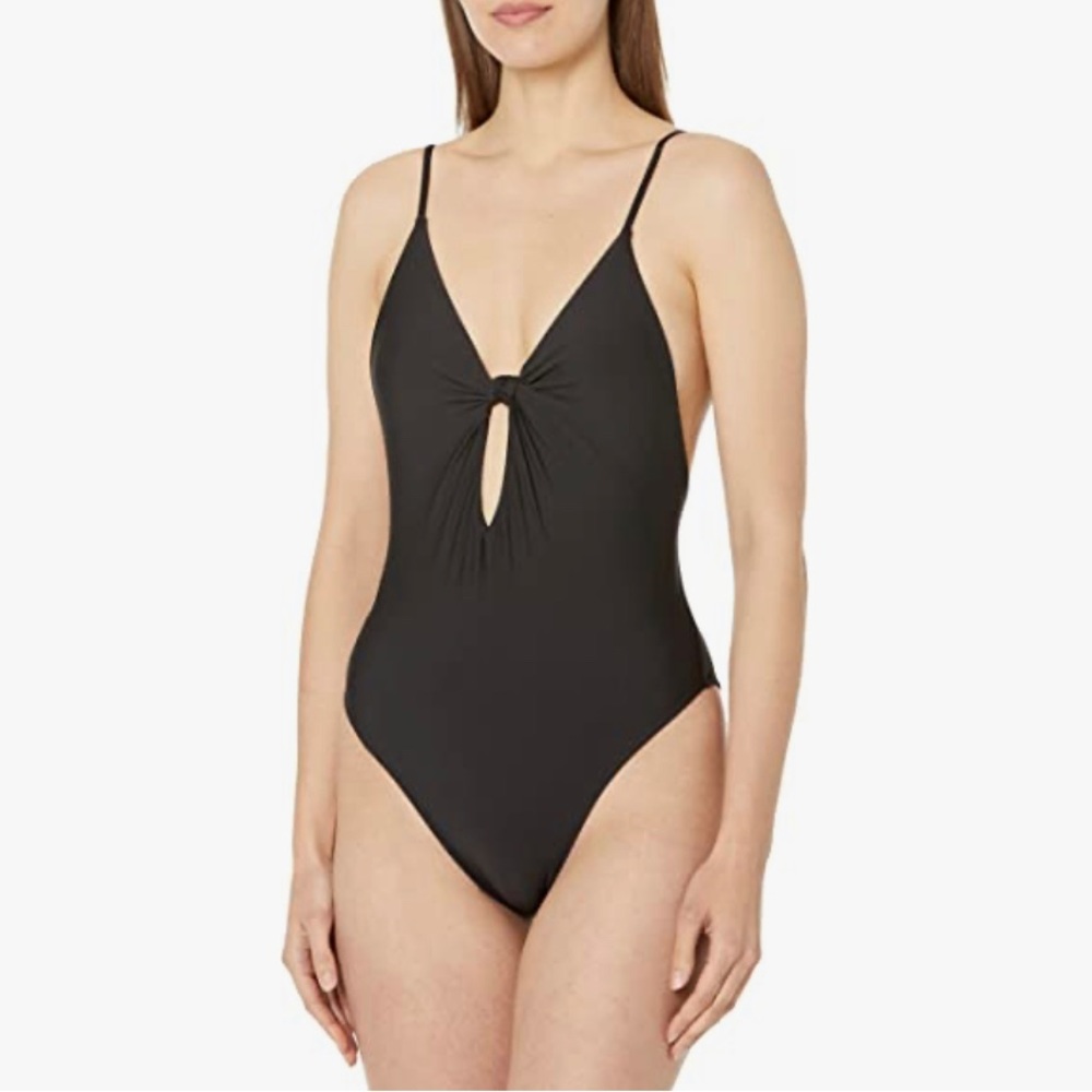NWT Volcom simply seamless one piece black swimsuit. Classic. Adjustable straps